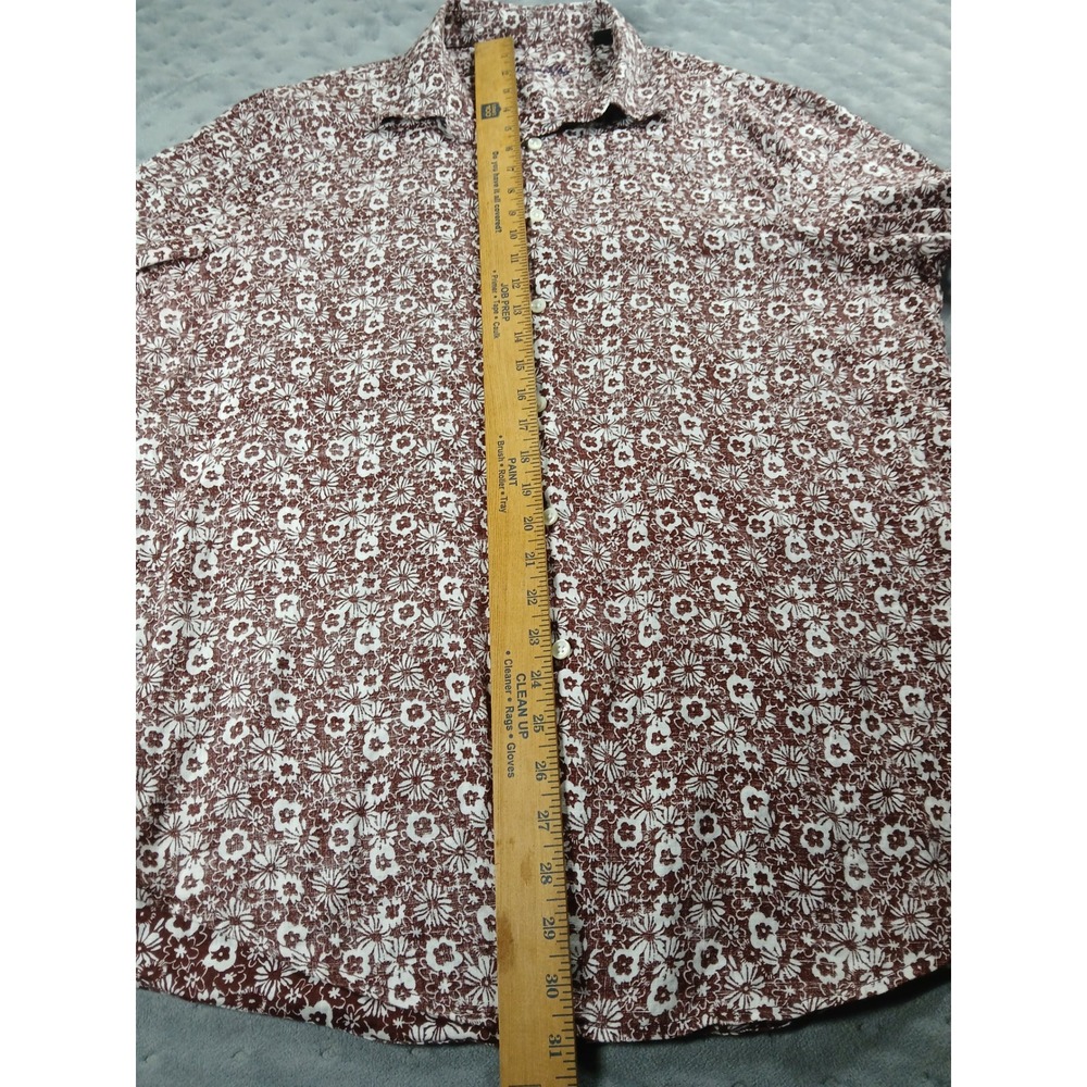 Tasso Elba Mens XL Brown White Floral Linen Long Sleeve Button Up Shirt - Picture 4 of 6